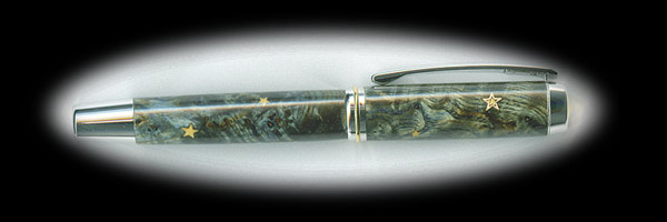 Blue dyed Black Ash Burl / Inlayed Maple and Anigre Stars